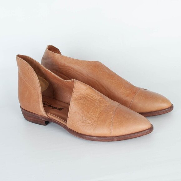 Free People Womens Royale Flat Leather Loafer Shoes Size 36 US Size 6 Tan Cutout - Picture 1 of 9